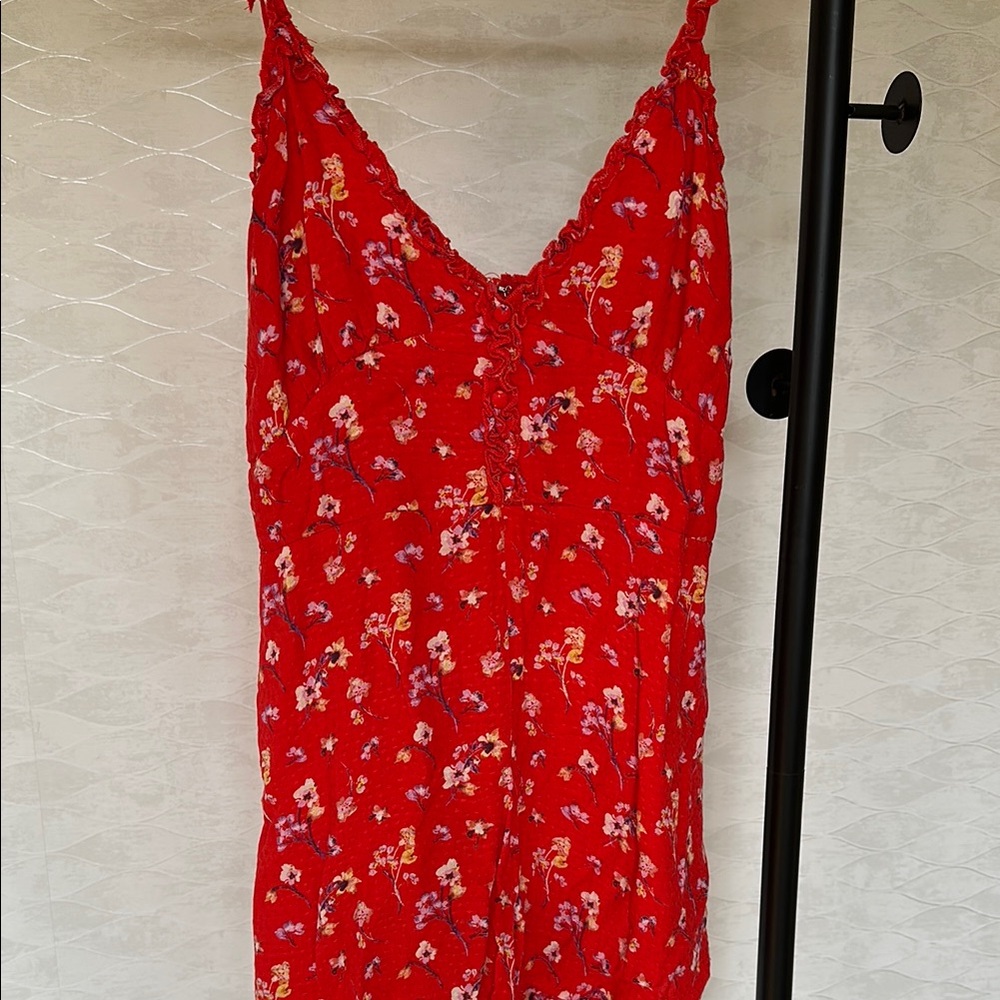 Red Floral Romper - Sleeveless